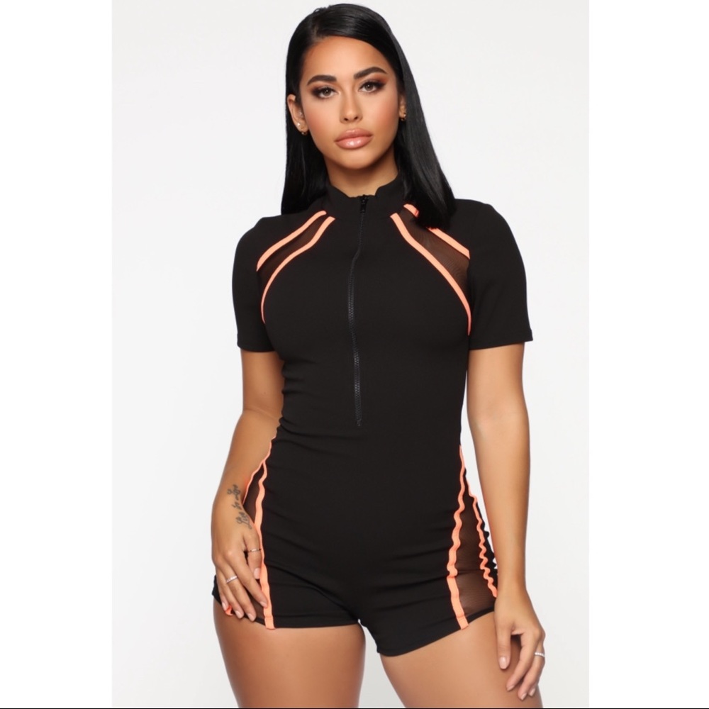 Black/ coral romper (Fashion Nova)